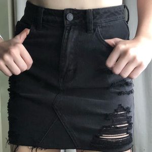 Hollister black ripped jean skirt